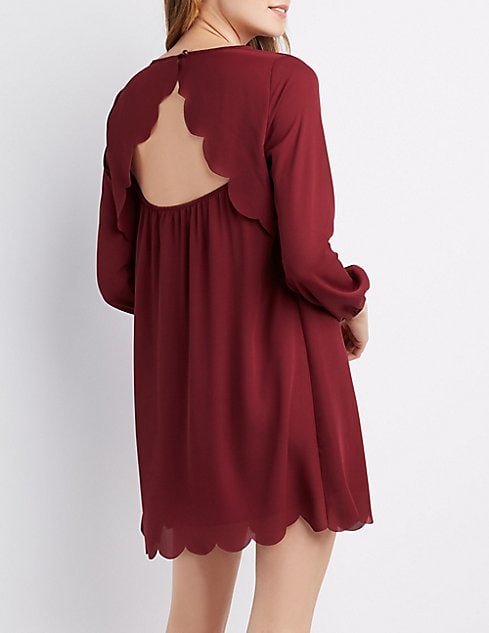Scalloped-Trim Open Back Shift Dress