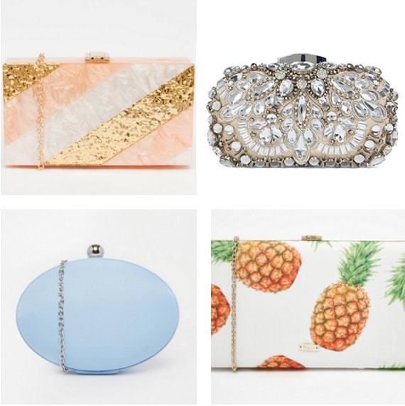 Cute novelty clutches: Sequin, jeweled, baby blue, and pineapple clutch