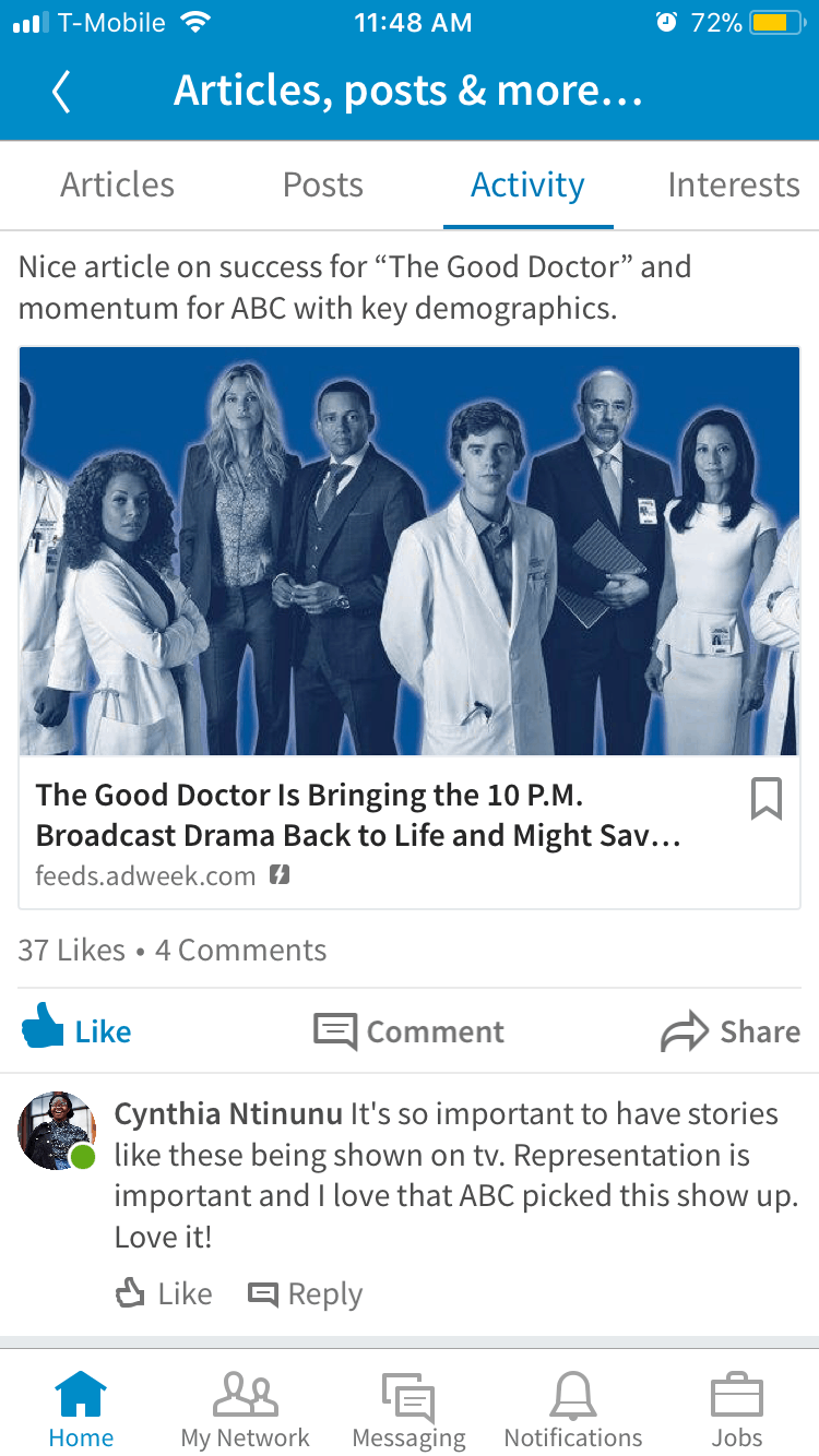 Cynthia comments on a post about the Good Doctor