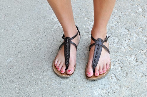 Dark brown strappy sandals college student street style