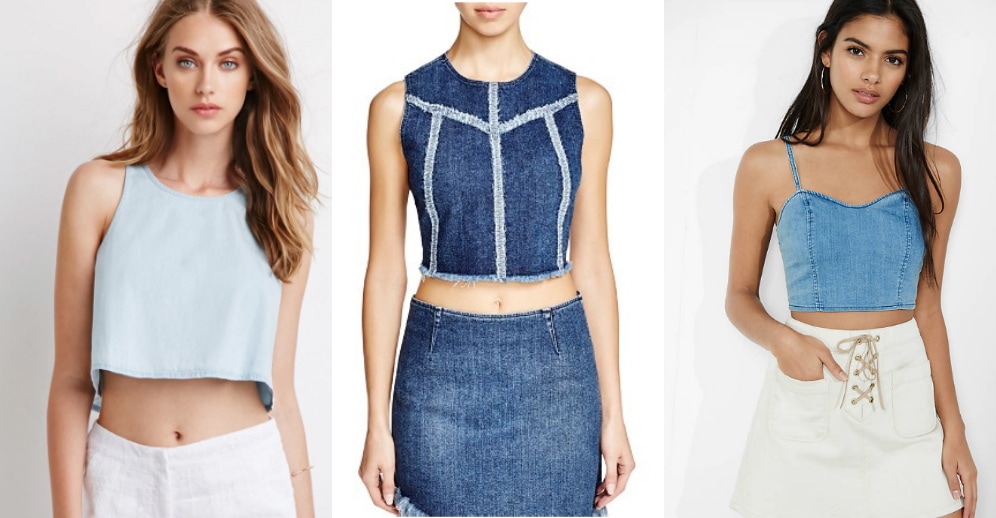 denim crop top outfit