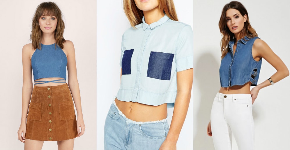 denim crop top outfit