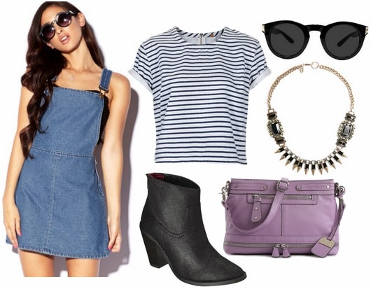 denim pinafore dress outfit