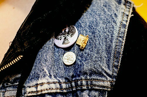 Denim vest with pins