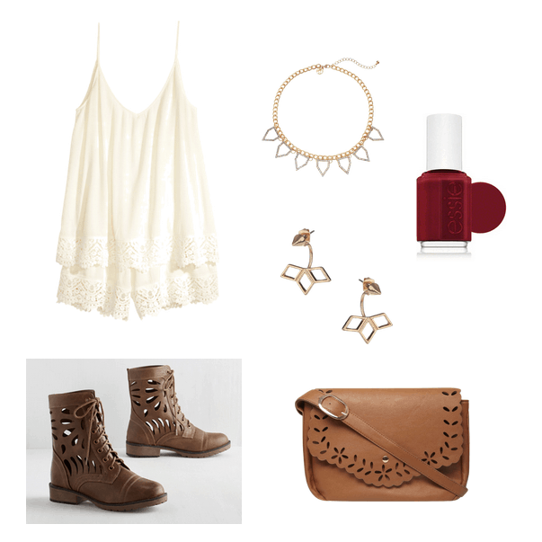 lace romper and cut-out boots