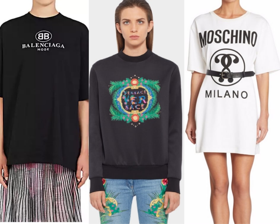 Balenciaga tee, Versace sweatshirt, and Moschino t-shirt dress.