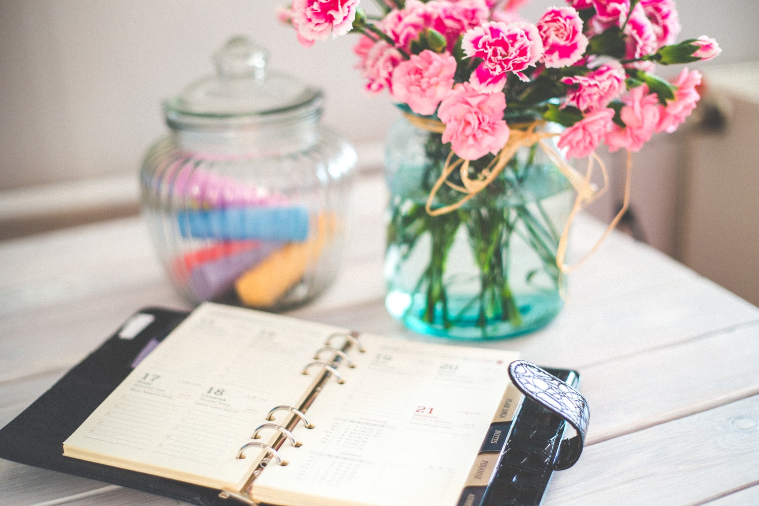 Organized desk and day planner