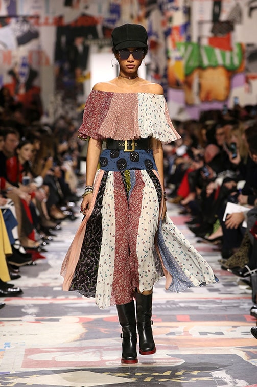 Busy prints on the runway at Christian Dior Fall 2018