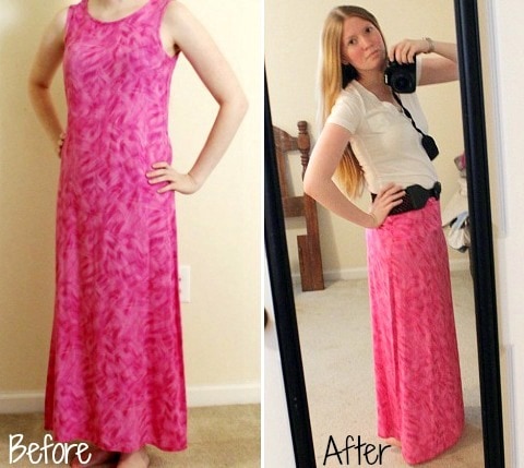 Diy maxi dress to skirt before and after