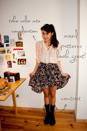 How to wear a high-low skirt: Mixed prints