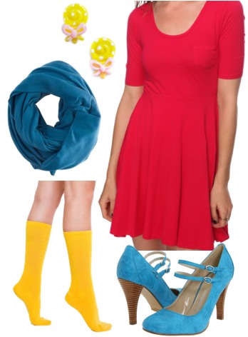 Dylan's Candy Bar-inspired outfit 2: Dress, pumps, bright socks