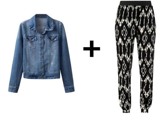 Easy outfit formula denim jacket and printed pants