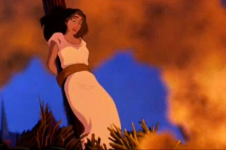 Esmerelda in the Hunchback of Notre Dame almost being burned at the stake