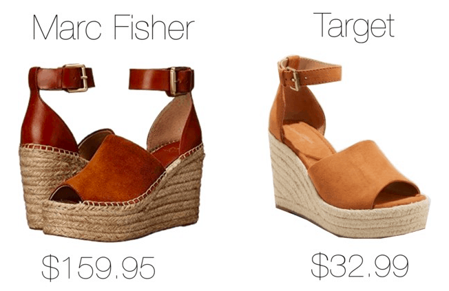 Photo of two espadrille wedges, one from Marc Fisher the other from Target.