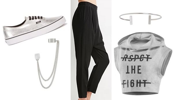 EXO outfit 3 - Harem pants, cropped top, vans, cute jewelry
