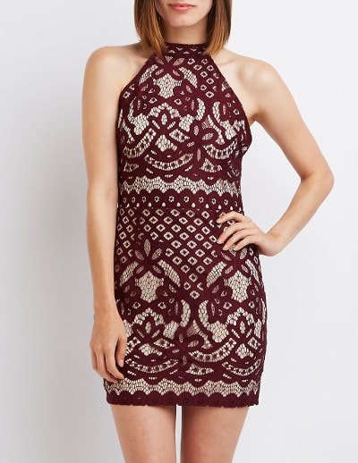 Charlotte Russe Lace Open Back Bodycon Dress