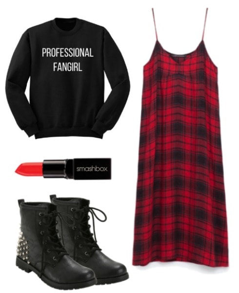 plaid slipdress outfit