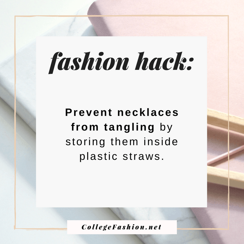 Fashion hack: Prevent necklaces from tangling by storing them inside plastic straws