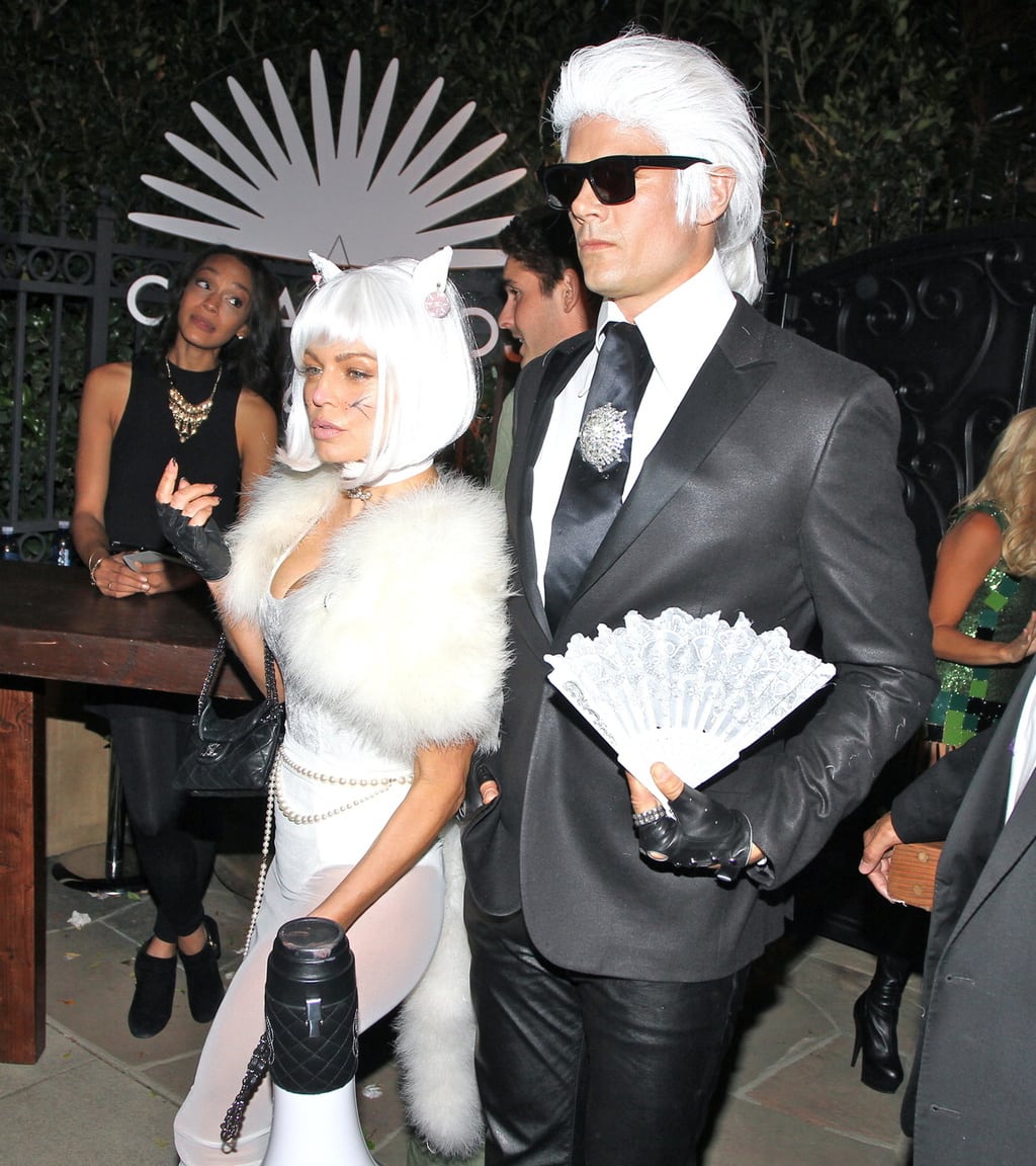 Fergie and Josh Duhamel dressed as Karl and choupette lagerfeld