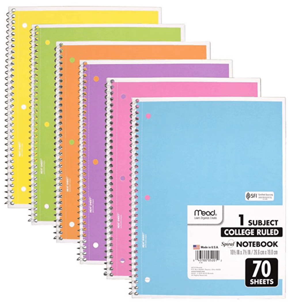 Mead Five Star college ruled notebooks in pastel colors