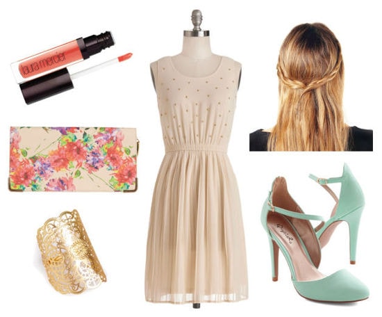 Five year engagement cream studded dress