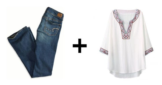 Flare jeans and peasant blouse