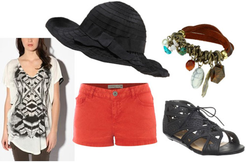 How to wear a floppy hat with coral shorts