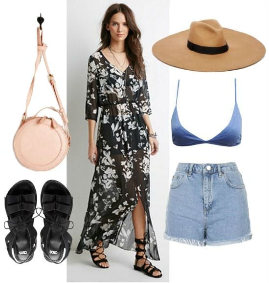 floral button-down dress and circle bag