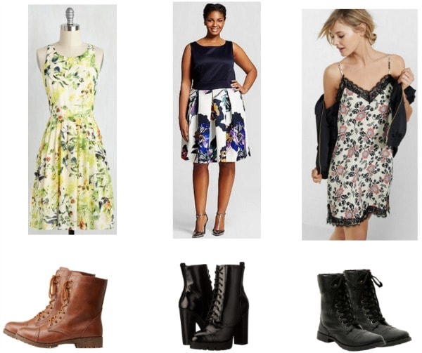 floral dresses paired with combat boots