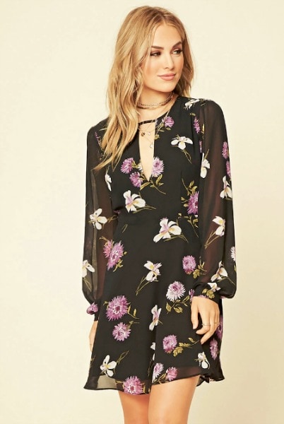 Forever 21`black, white, and purple floral dress