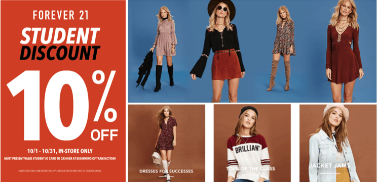 Forever 21 October 2016 student discount