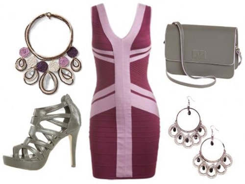 Formfitting purple dress outfit