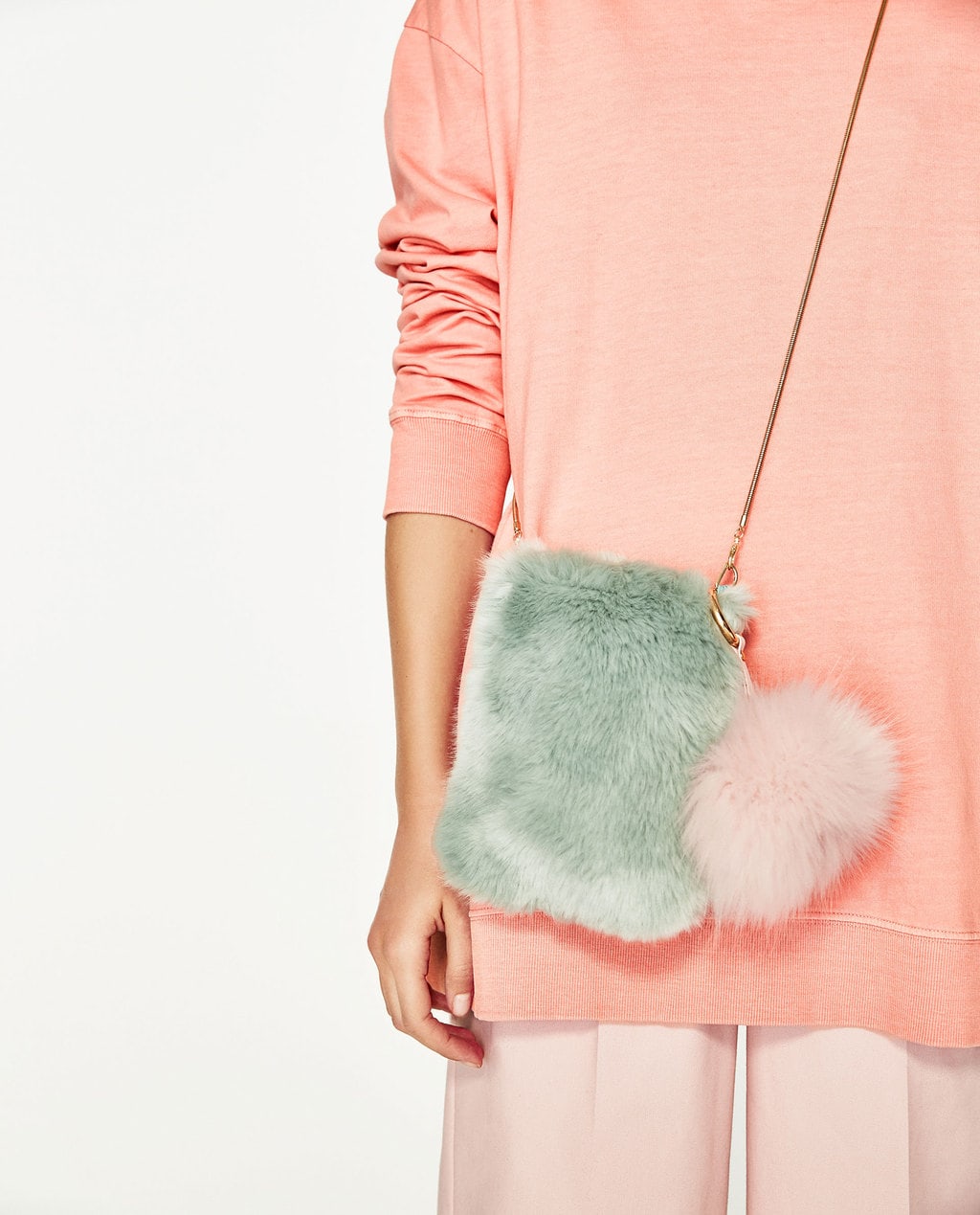 Seafoam and light pink color combo - furry bag from Zara