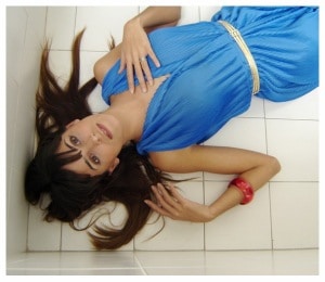 Girl wearing a blue dress