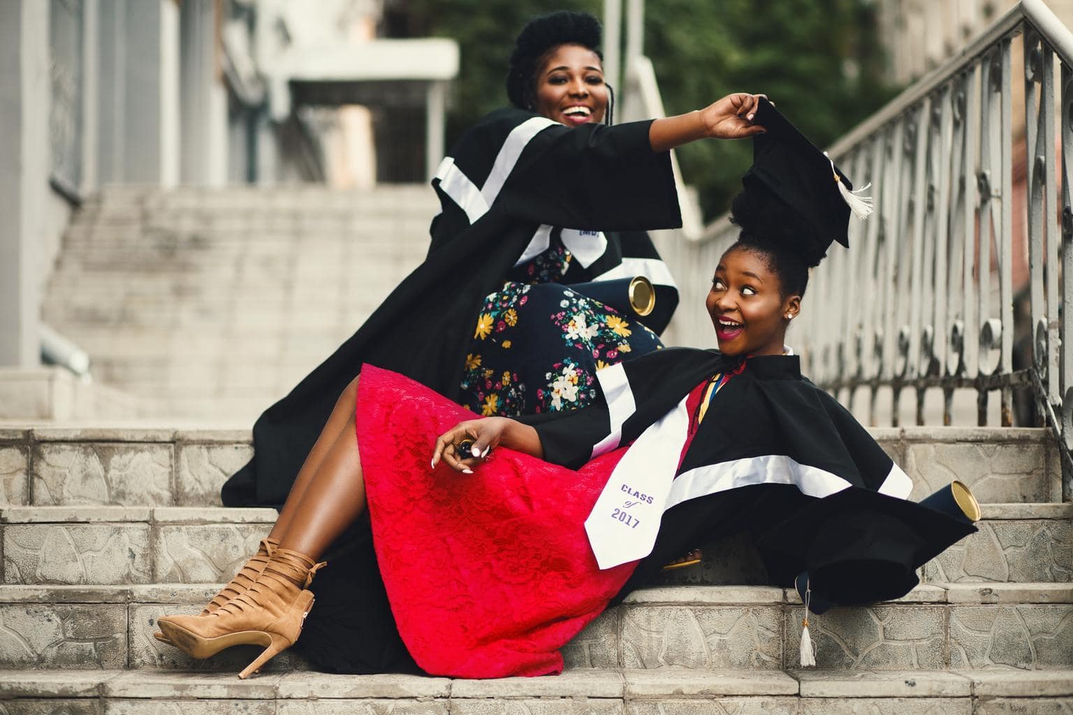 Girls with graduation caps