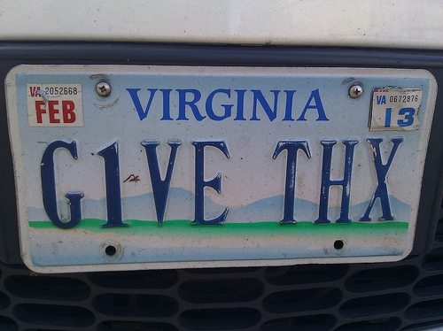Give thanks license plate