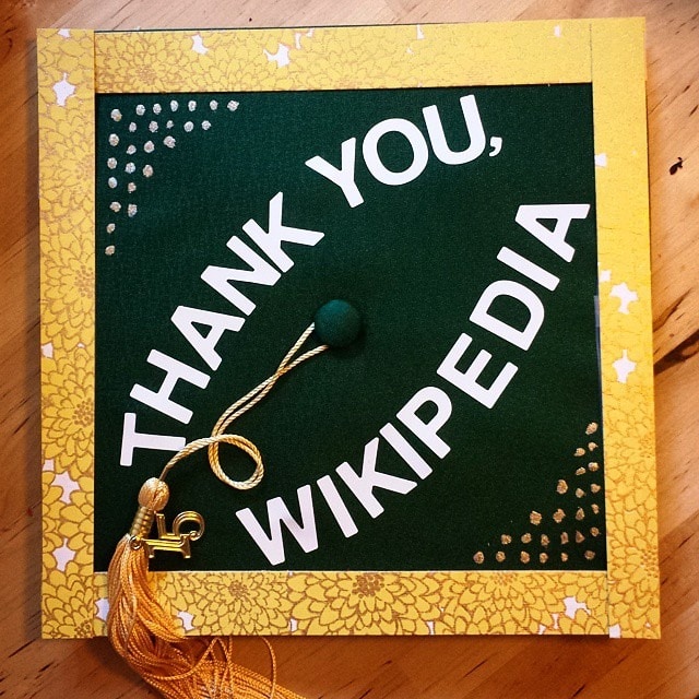 Decorated graduation cap that says
