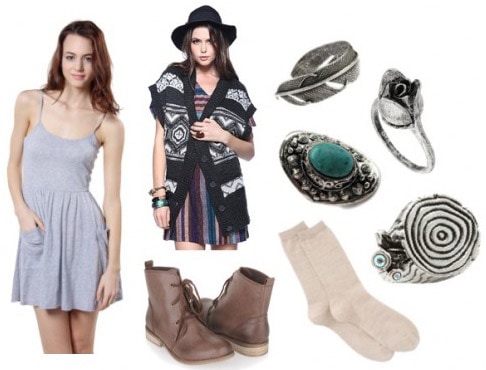 How to wear a simple gray dress with boots and a cardigan