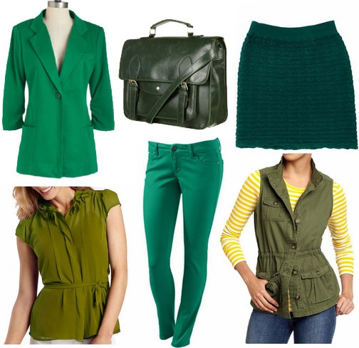Green clothes and accessories