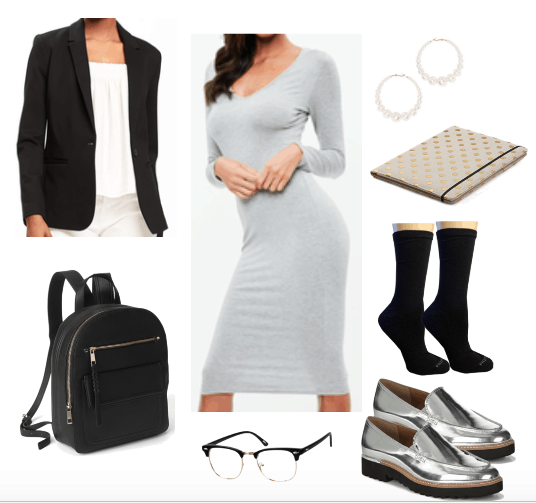 Grey midi dress for a preppy chic vibe.