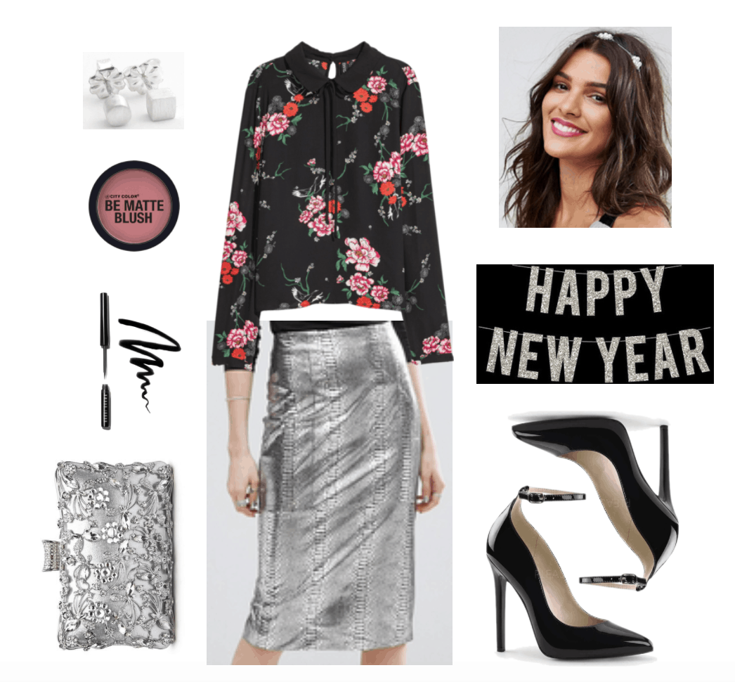 Chic silver New Year's Eve outfit.