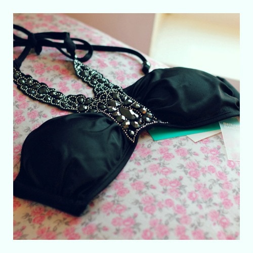 H&m black beaded bandeau swimsuit