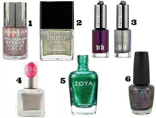 Holographic nail polishes