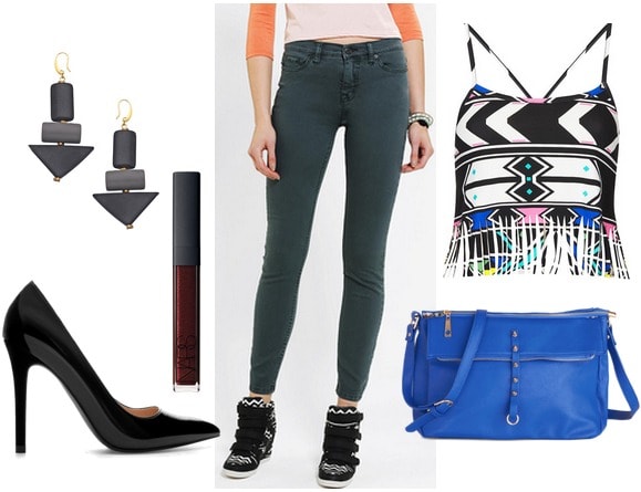 Hunter green jeans nighttime outfit