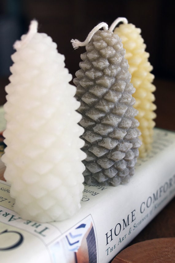 Beeswax pine cone candle set