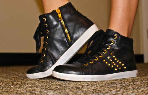 Black-Studded-Tennis-Shoes-Gold-White