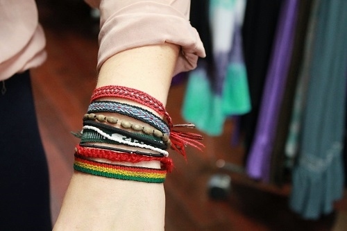 stacked bracelets north carolina state university street style