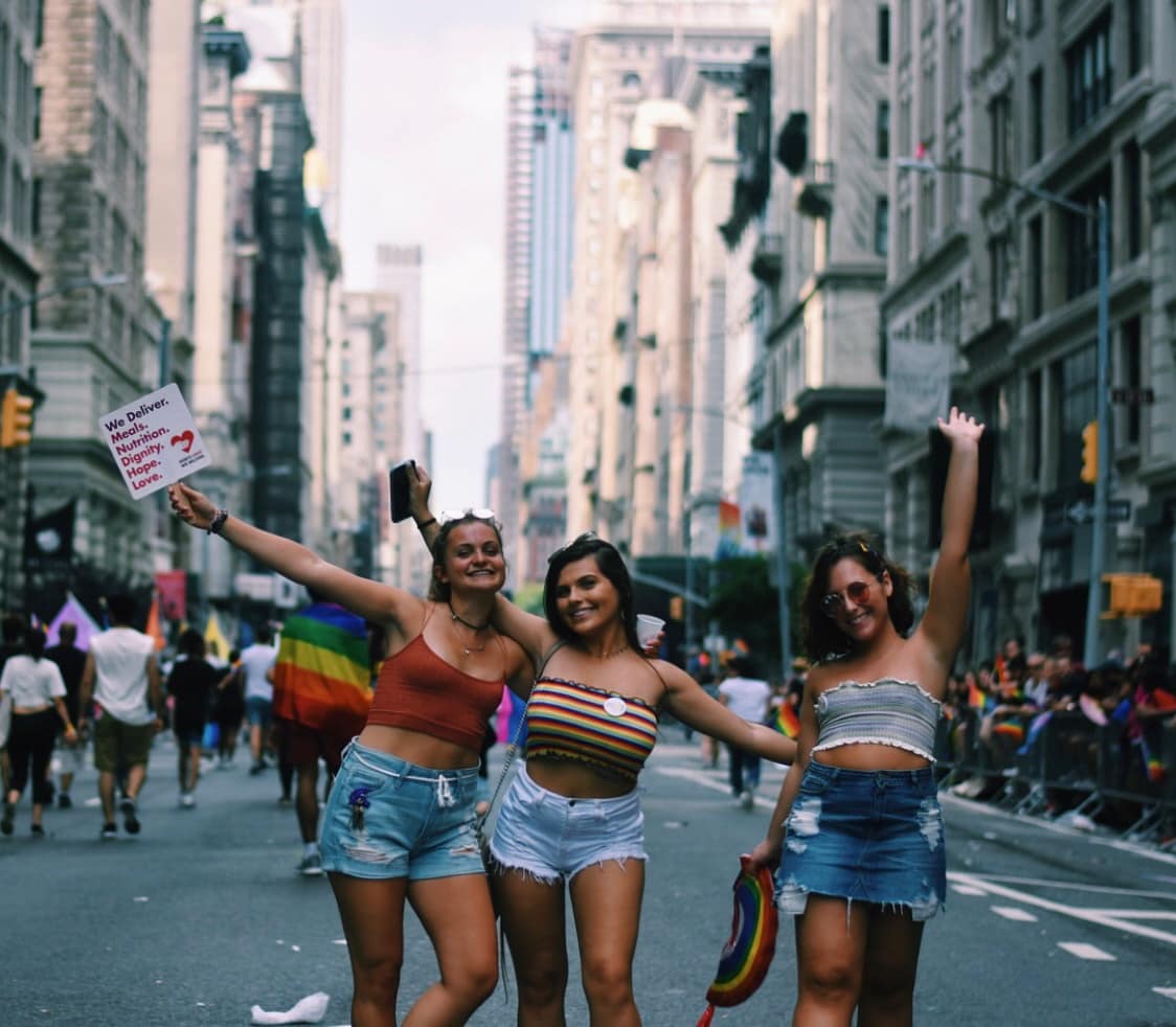 Girls walk in a parade