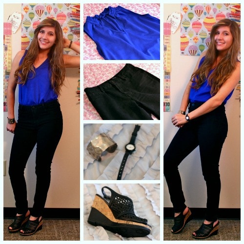 Indigo top black highwaisted jeans wedges black watch