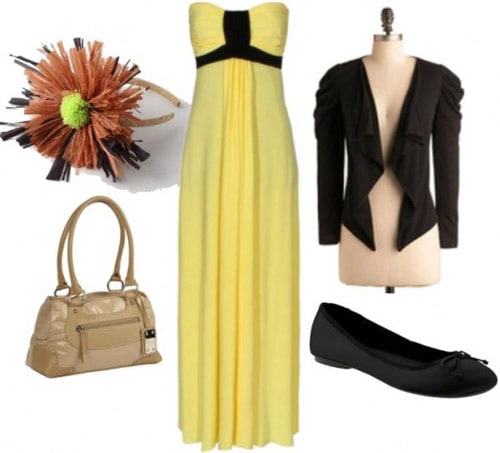 Casual outfit featuring a yellow maxi dress inspired by Iridessa